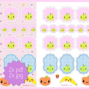 kawaii planner stickers - instant download - printable planner stickers - fruity kawaii - label stickers - commercial use allowed - pink