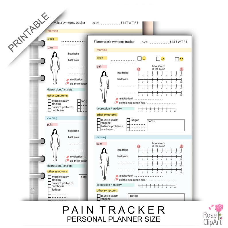 Pain Tracker Personal Size Printable Symptoms Tracking - Etsy