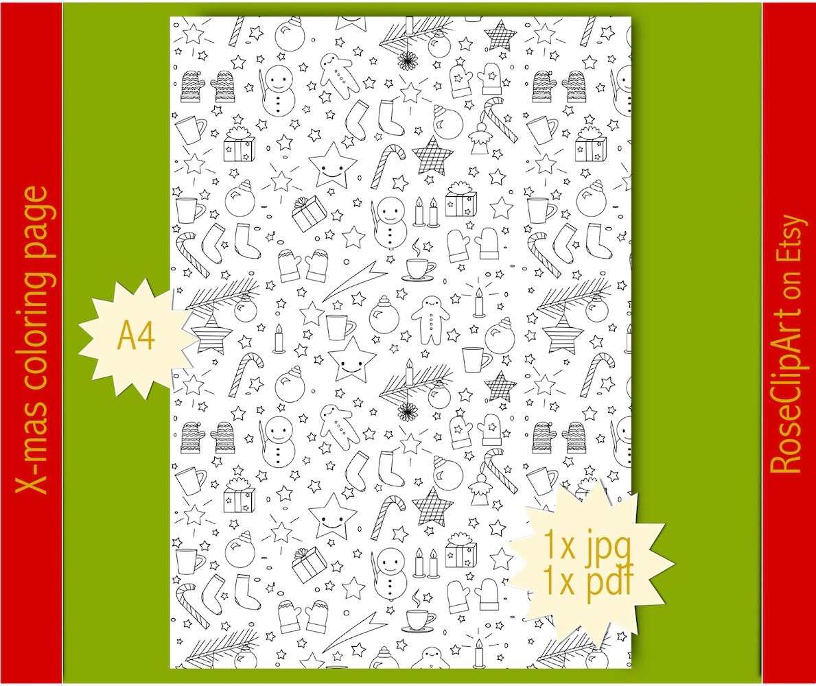 Xmas Coloring Page A4 - Instant Download - Printable Christmas Coloring
