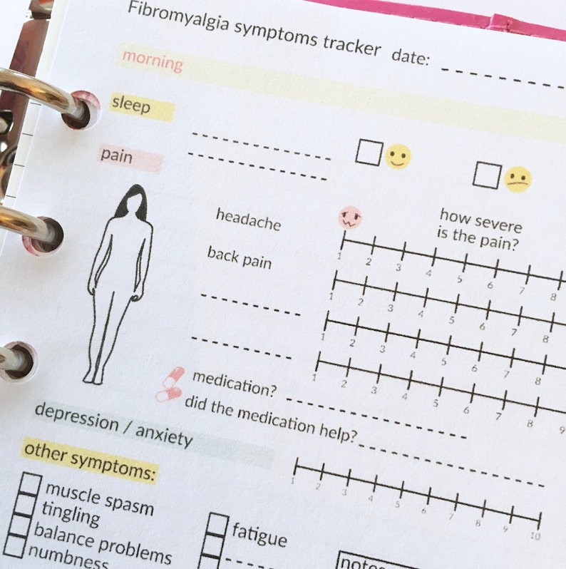 Fibromyalgia Tracker Instant Download Printable Personal Etsy