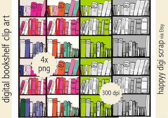 Digital Bookshelf Clip Art Instant Download Bookshelves Etsy