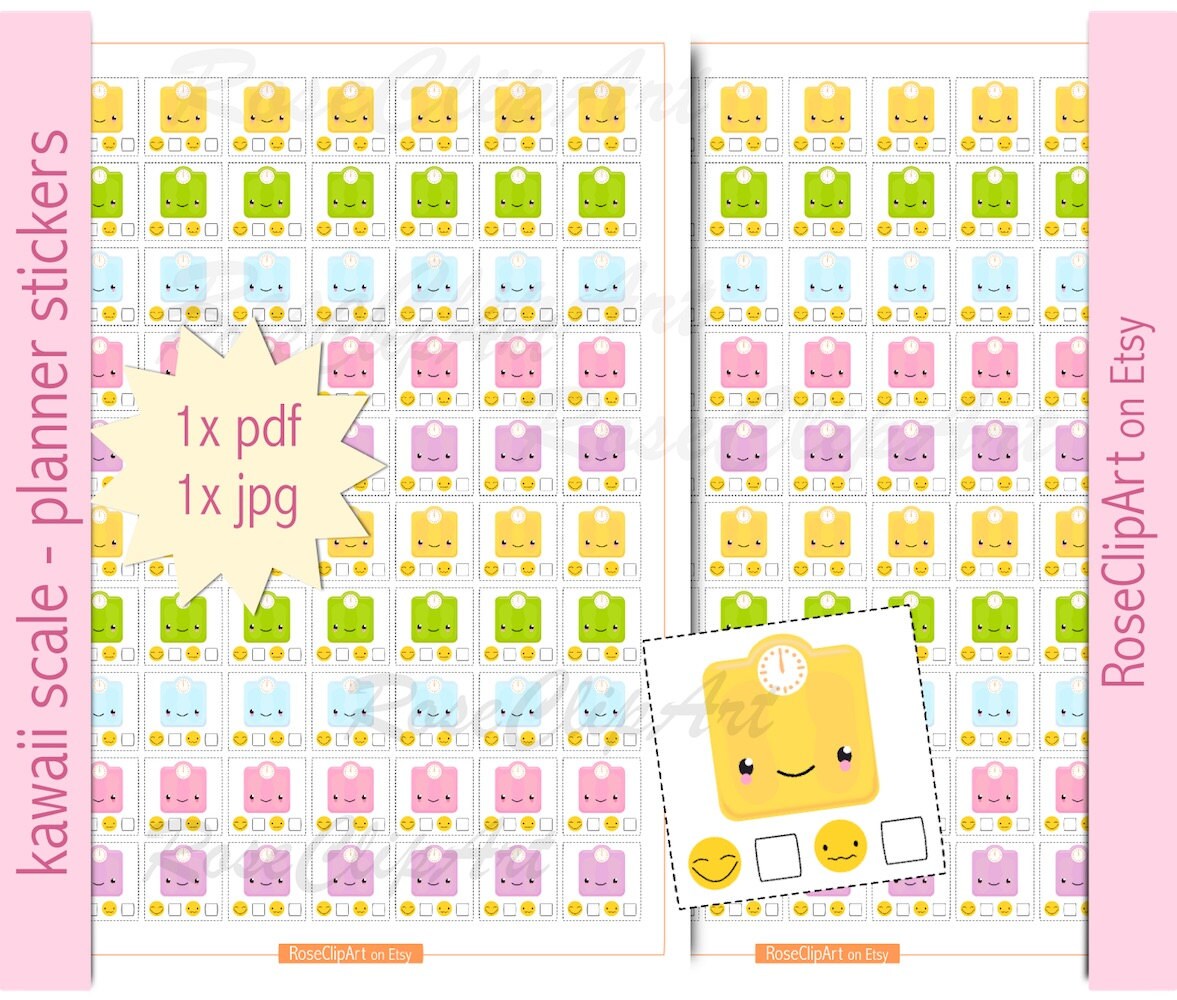 Scale Planner Stickers Instant Download Printable Happy Kawaii Scale Stickers Commercial Use ...