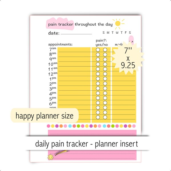 pain tracker - instant download - printable happy planner page - commercial use allowed - chronic pain tracking - arthritis – rheumatism