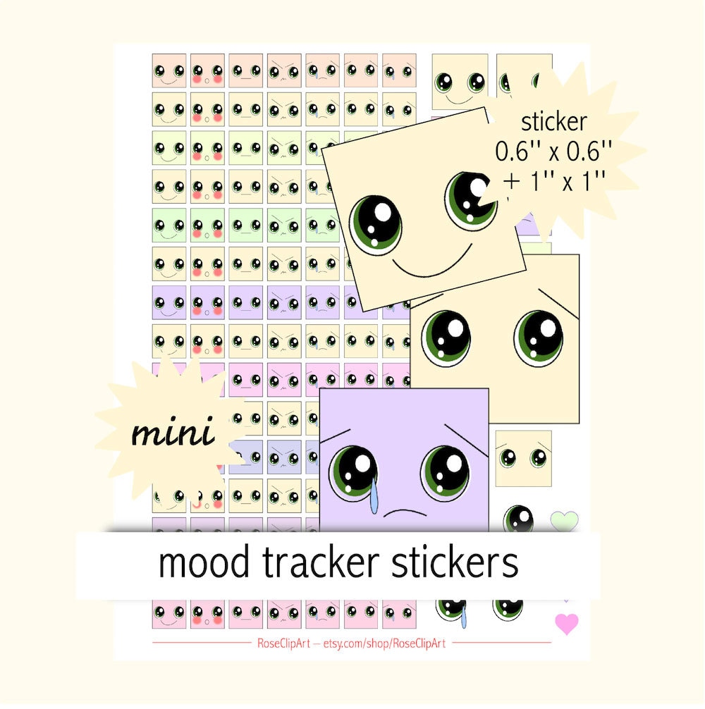 Mood Emotion Stickers Instant Download Printable Kawaii Smiley Faces ...