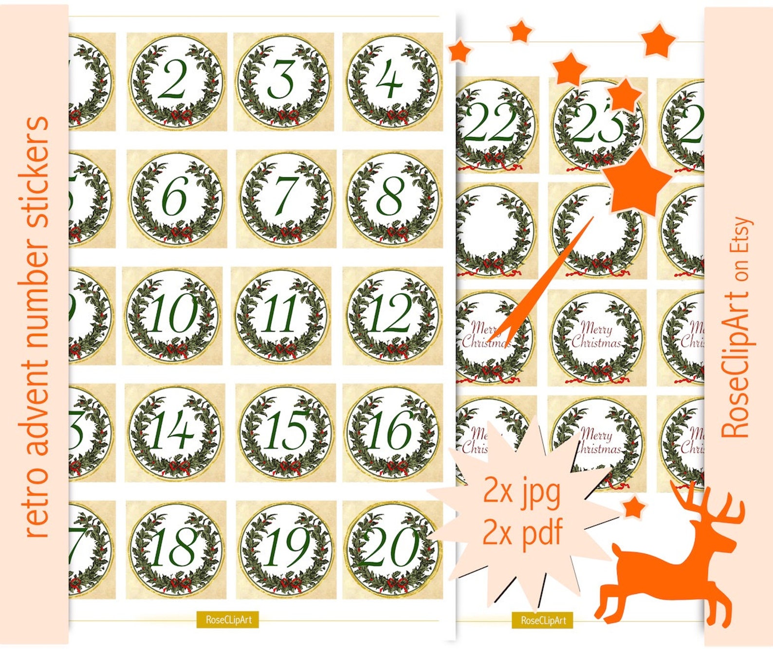 Printable Advent Calendar Numbers - Instant Download - Number Tags ...
