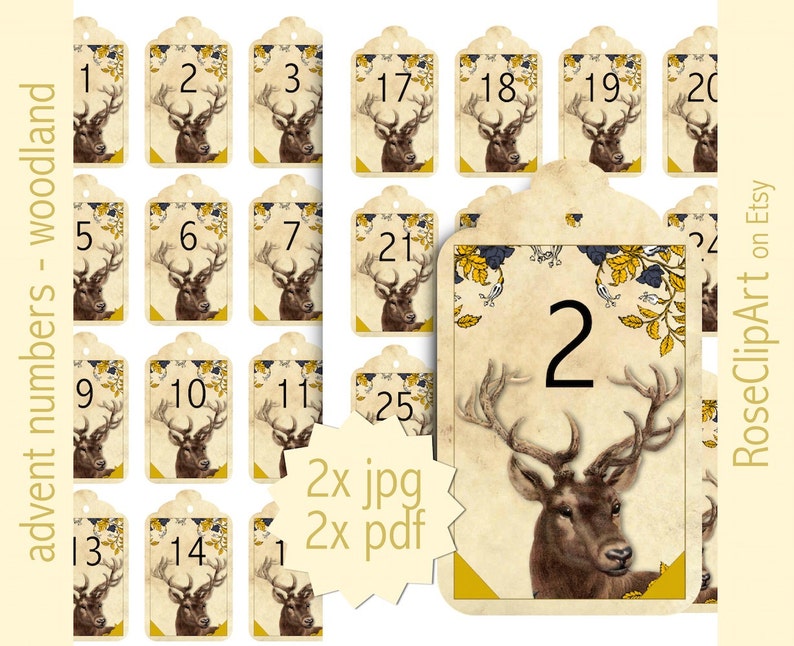Printable Advent Calendar Numbers - Instant Download - Number Tags ...