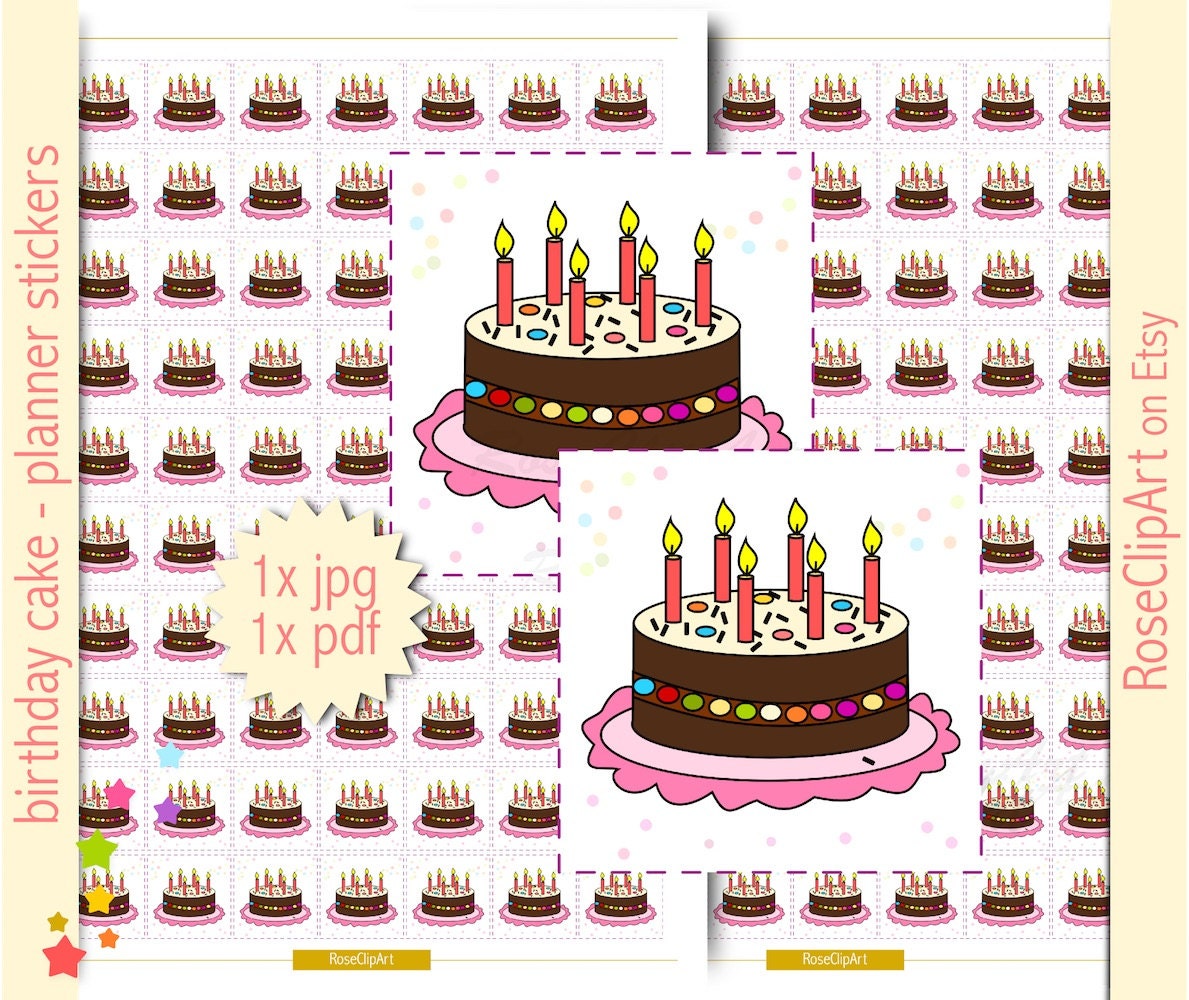 Birthday Cakes Printable Planner Stickers