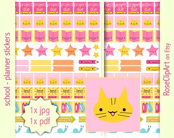 kawaii planner stickers - instant download - printable kawaii school stickers - kawaii stickers - commercial use allowed - kawaii study