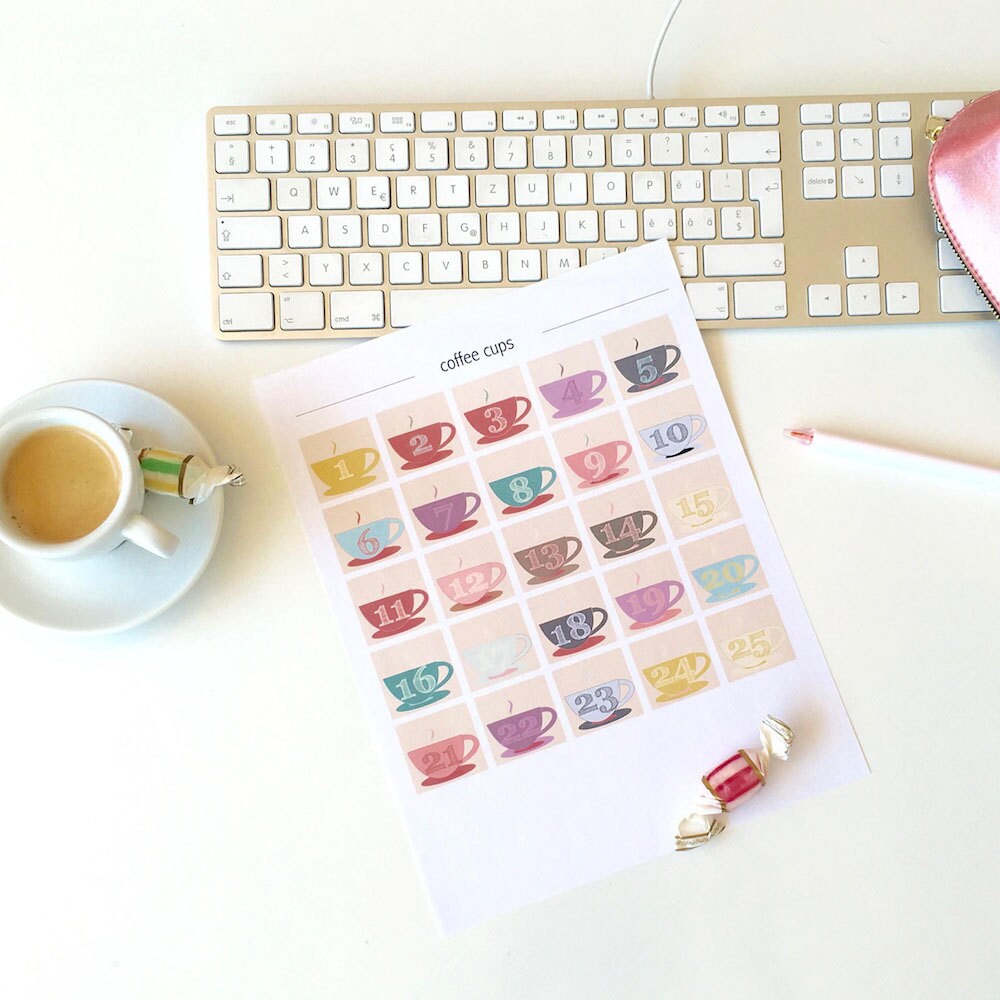 Printable Advent Numbers Instant Download Advent Calendar Coffee Cups ...