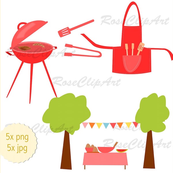 Grillparty Clipart - Instant Download - Gartenparty Clip Art png - Grill Grillschürze Picknick - kommerzielle Nutzung erlaubt - Sommerparty