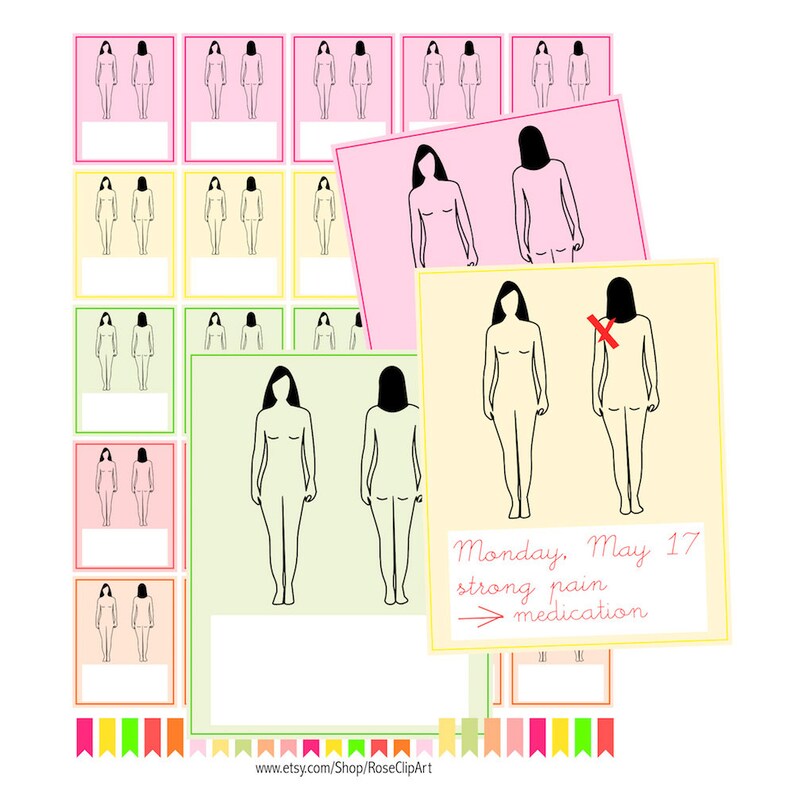 Pain Tracker Stickers Printable Body Diagram Planner - Etsy
