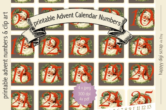 Printable Advent Calendar Numbers Instant Download Retro Clip Art  Commercial Use Allowed Santa Claus Number Stickers Vintage - Etsy