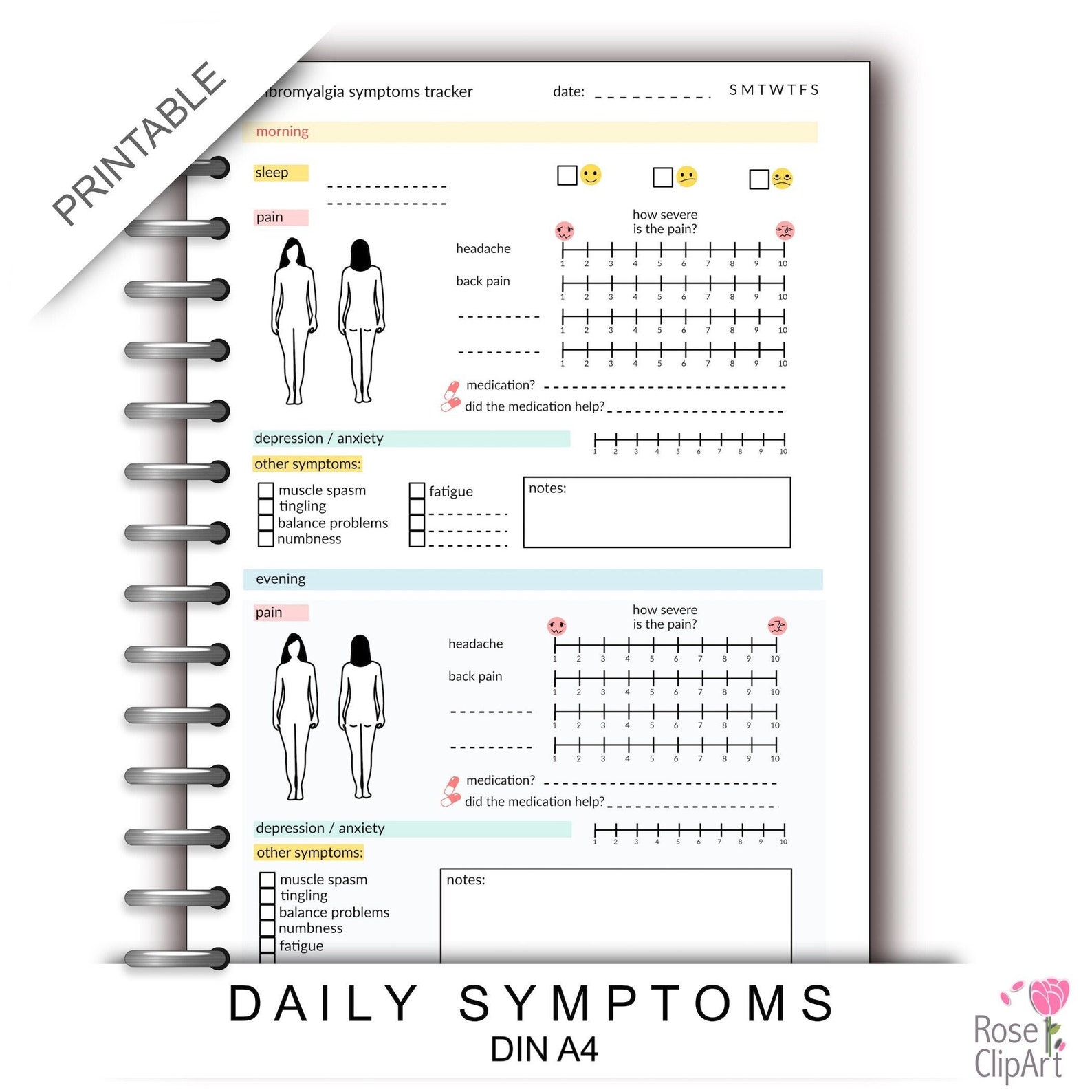 Symptoms Tracker A4 Instant Download Printable Fibromyalgia Symptoms ...