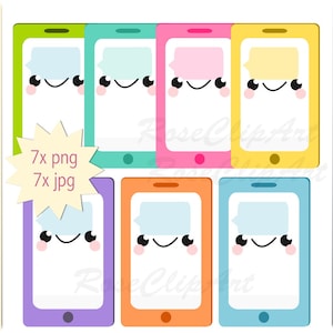 Handy Clipart - Instant Download - kawaii - ausdruckbar - Smart Phone png - kommerzielle Nutzung - bunt - iphone - Mobilphone - Telefon png