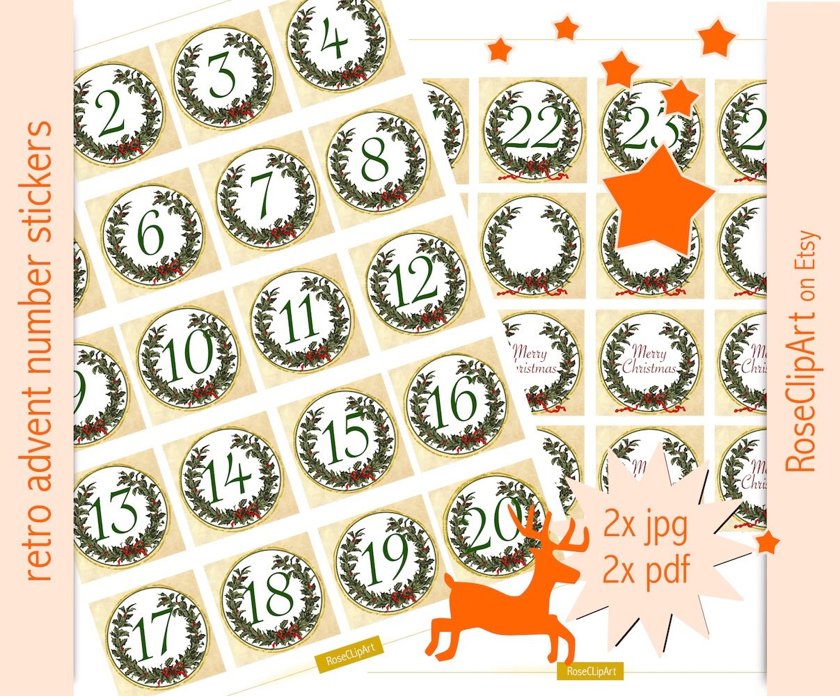 Printable Advent Calendar Numbers - Instant Download - Number Tags ...
