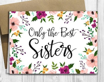 PRINTED CUSTOM Only the Best Sisters Get Promoted to Aunt Pregnancy Announcement 5x7 Greeting Card - Cute Expecting Watercolor Flowers