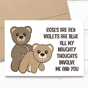 PRINTED Naughty Thoughts Cute Teddy Bears - Valentine's Day / Birthday / Anniversary / Any Occasion - 5x7 Sized Greeting Card -  Notecard