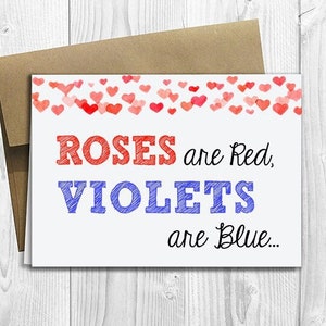 PRINTED Roses are Red, Violets are Blue, Our Baby is Due -  Pregnancy Announcement 5x7 Greeting Card  -  Expecting Notecard