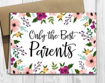 PRINTED CUSTOM Only the Best Parents Get Promoted to Grandparents Pregnancy Announcement 5x7 Greeting Card - Watercolor Flowers