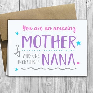 IMPRESO Eres una madre increíble y una Nana increíble - Tarjeta de felicitación 5x7 - Día de la madre / Cumpleaños / Cualquier ocasión