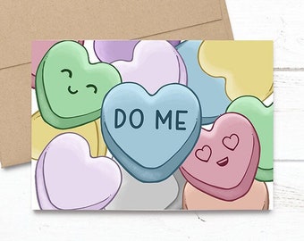 PRINTED Valentine Candy Hearts - Do Me -  5x7 Greeting Card - Cute Naughty Notecard