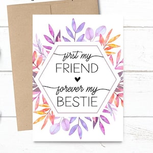 PRINTED CUSTOM First my Friend, Forever my Bestie - Pregnancy Announcement 5x7 Greeting Card - Botanical Watercolor Floral Branches