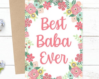 Best Baba Ever - Mother's Day / Birthday / Any Occasion -  5x7 PRINTED Floral Watercolor Greeting Card - Flowers Notecard