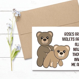 PRINTED Naughty Thoughts Cute Teddy Bears - Valentine&#39;s Day / Birthday / Anniversary / Any Occasion - 5x7 Sized Greeting Card -  Notecard
