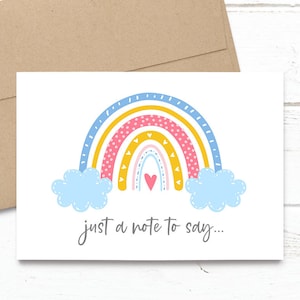 PRINTED Just a note to say Baby ___ is on the way Rainbow Sky Pregnancy Announcement 5x7 Greeting Card Expecting Notecard image 1