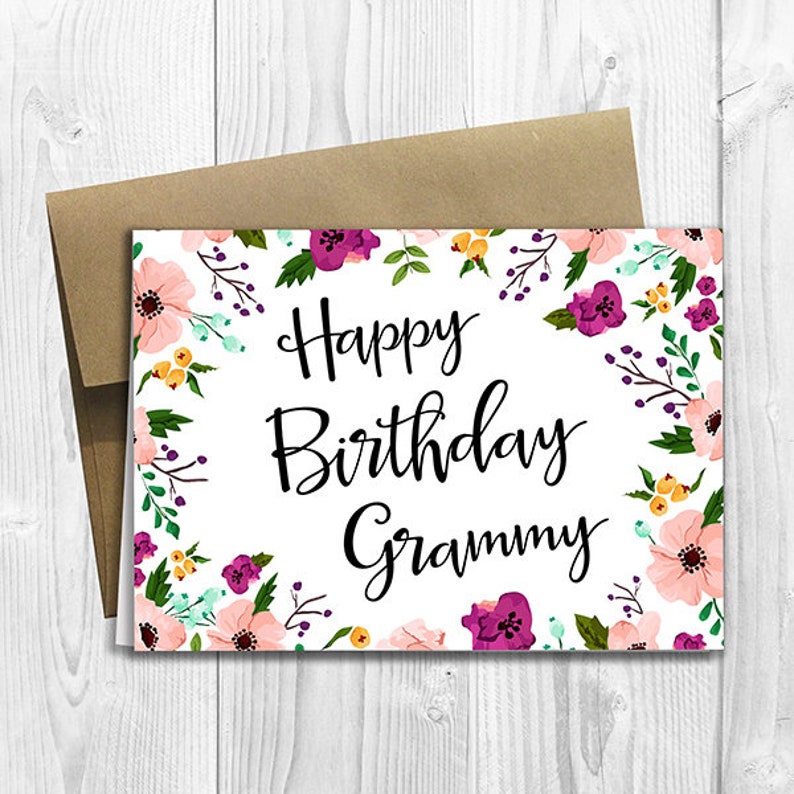 Happy Birthday Grammy Floral Watercolor 5x7 PRINTED | Etsy