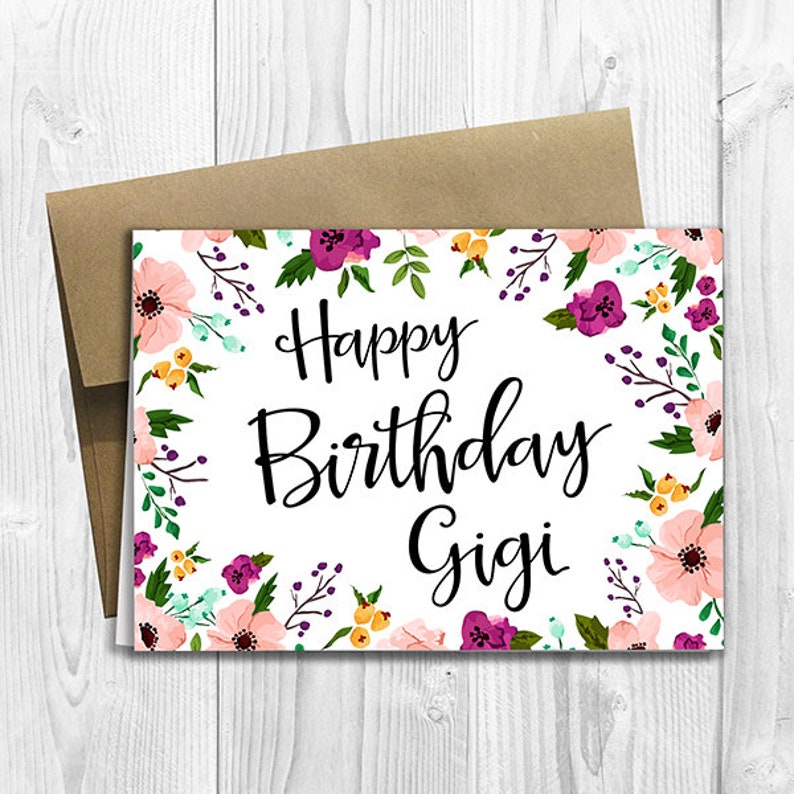 Happy Birthday Gigi Fl Watercolor 5x7 Printed Greeting
