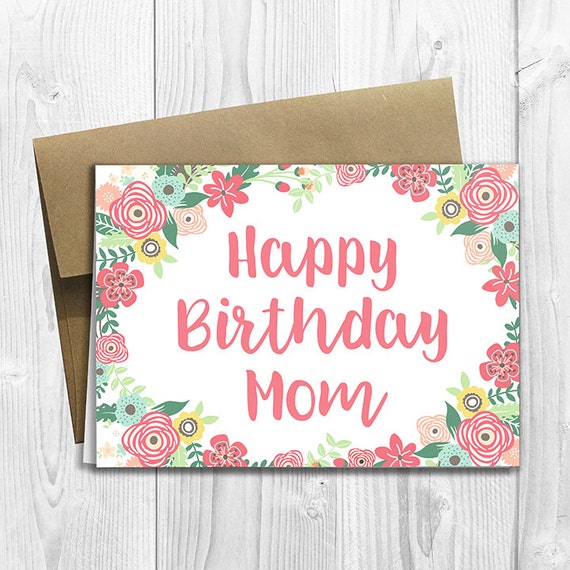 Happy Birthday Mom Floral Watercolor 5x7 Printed Greeting Etsy