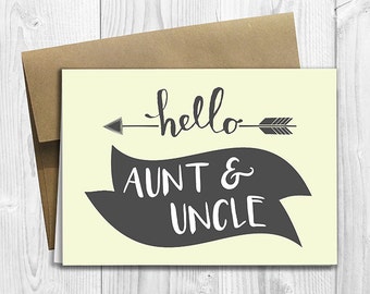 Hello Aunt & Uncle Pregnancy Announcement - 5x7 Greeting Card - PRINTED with custom text