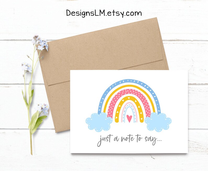 PRINTED Just a note to say Baby ___ is on the way Rainbow Sky Pregnancy Announcement 5x7 Greeting Card Expecting Notecard image 1