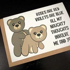PRINTED Naughty Thoughts Cute Teddy Bears Valentine's Day / Birthday / Anniversary / Any Occasion 5x7 Sized Greeting Card Notecard image 4