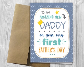 PRINTED To an amazing new Daddy on your very first Father's Day -  5x7 Greeting Card