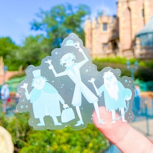 Hitchhiking Ghosts Transparent Sticker, Disney Decal, Haunted Mansion WDW Sticker, Grim Grinning Ghosts, journal laptop water bottle decal