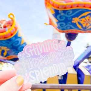 Shining Shimmering Splendid Holographic Sticker, Disney Decal, Aladdin and Jasmine WDW, Magic Carpet journal laptop water bottle decal
