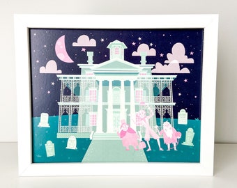 Haunted Mansion Art Print, Disney Hitchhiking Ghosts Illustration Print, Disneyland Fan Art Print, Disney's Haunted Mansion Illustration Art
