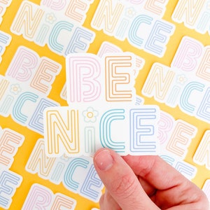 Be Nice Sticker, Happy Decal, Cute Be Kind , One Little Spark Design Art,  waterproof vinyl decal, journal planner laptop water bottle decal