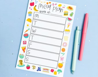 Meal Planner Notepad // Colorful Meal Schedule // Breakfast Lunch Dinner Schedule // Best Organization Gifts // Cute Food Illustrations