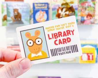 Arthur Library Card Sticker, PBS Illustration, Having Fun Isn't Hard When You've Got A Library Card, water bottle, laptop, journal, decal