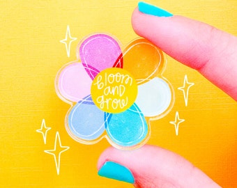 Flower Acrylic Pin, Bloom And Grow Badge, Happy Mini Pin Accessory, Colorful Acrylic Pin