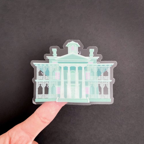Transparante sticker Haunted Mansion, Disney-sticker, Haunted Mansion Disneyland-sticker, grimmige grijnzende spoken, liftende geesten Disney schattig