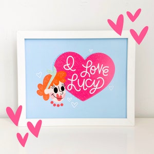 Ricky Lucy Fred and Ethel Art Print, I Love Lucy Illustration, Lucy wall art, classic tv fan art, I Love Lucy gift, retro Lucy and the gang