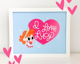 Ricky Lucy Fred and Ethel Art Print, I Love Lucy Illustration, Lucy wall art, classic tv fan art, I Love Lucy gift, retro Lucy and the gang