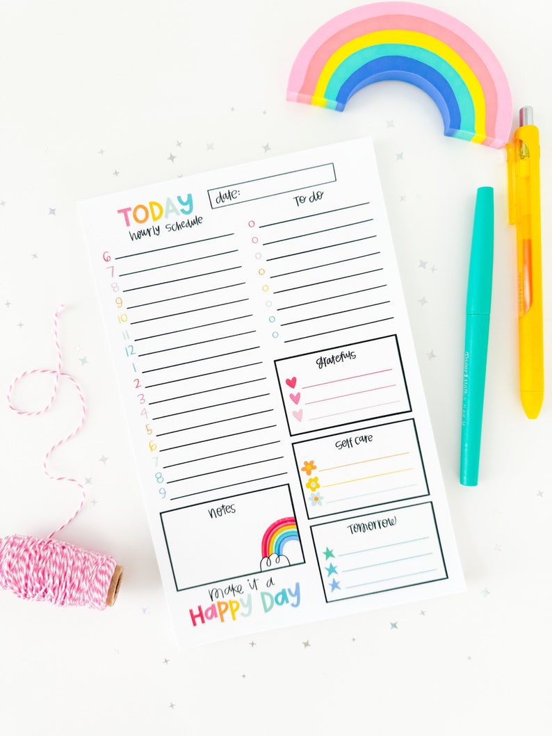 Daily Planner Notepad // Colorful Happy Schedule // Daily Schedule ...