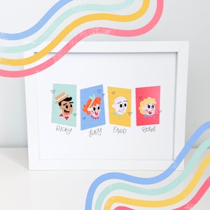 Ricky Lucy Fred and Ethel Art Print, I Love Lucy Illustration, Lucy wall art, classic tv fan art, I Love Lucy gift, retro Lucy and the gang