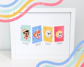 Ricky Lucy Fred and Ethel Art Print, I Love Lucy Illustration, Lucy wall art, classic tv fan art, I Love Lucy gift, retro Lucy and the gang