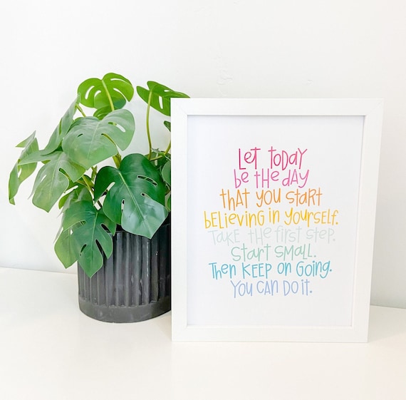 Start Believing In Yourself Art Print, Colorful Wall Art, Motivational Print, You Can Do It, Believe In Yourself, Gallery Wall Art Rainbow